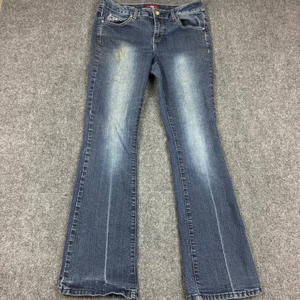 One 5 One Authentic Denim Flare Jeans Dark Wash Rhinestone Blue Size 8 31x31